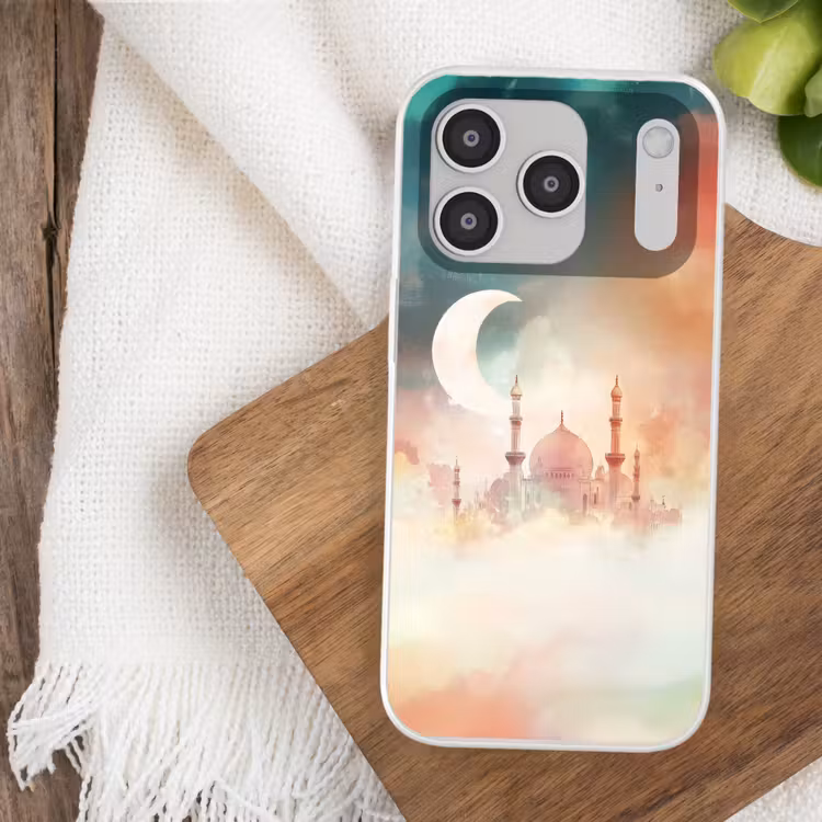 Moskee - Kleurrijke wolken - Arabisch - Ramadan - Islamitische Telefoonhoesje iPhone 17 Pro klein -sfeer1