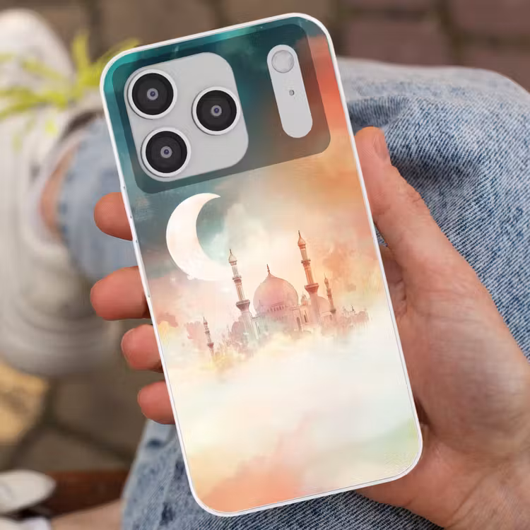 Moskee - Kleurrijke wolken - Arabisch - Ramadan - Islamitische Telefoonhoesje iPhone 17 Pro klein -sfeer2