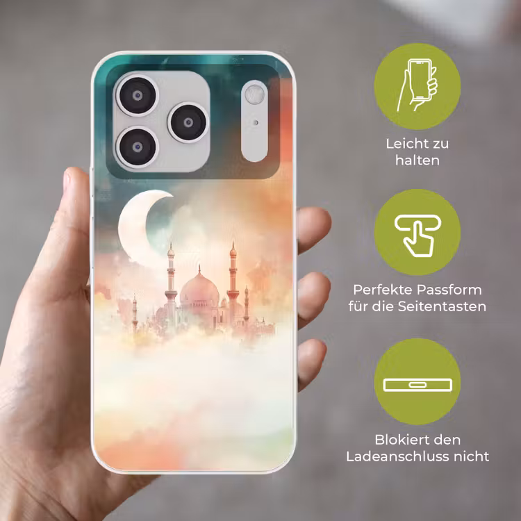 Moskee - Kleurrijke wolken - Arabisch - Ramadan - Islamitische Telefoonhoesje iPhone 17 Pro klein -sfeer3_DE