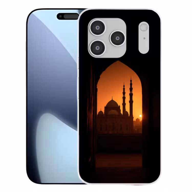 Moskee - Oranje lucht - Islamitisch Telefoonhoesje iPhone 17 Pro klein -3d