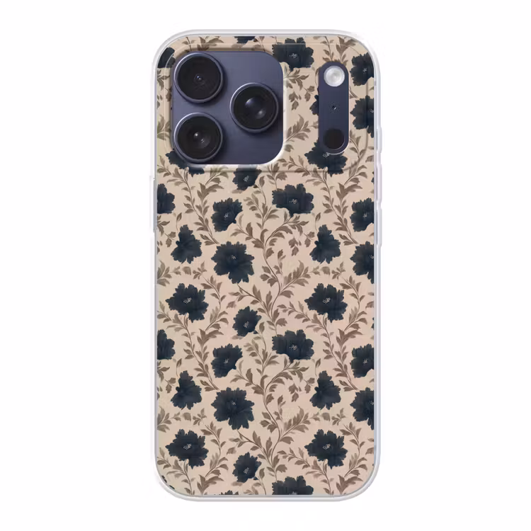 Motief - Bloemen - Zwart - Beige Telefoonhoesje iPhone 17 Pro klein 878 -3d