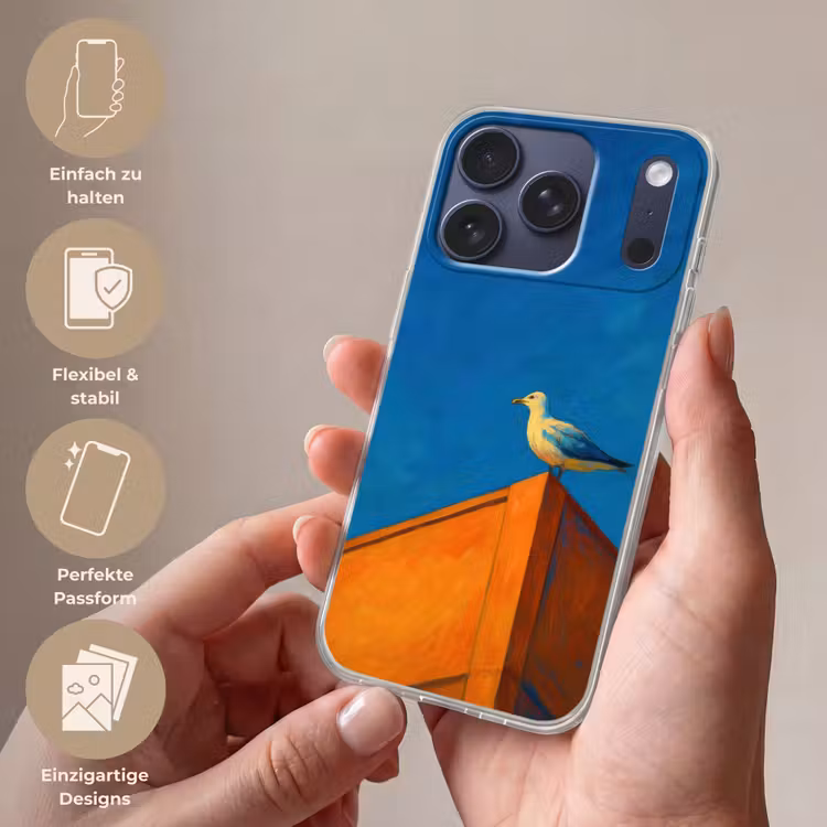 Meeuw - Gebouw - Lucht - Geschilderd Telefoonhoesje iPhone 17 Pro klein -sfeer3_DE