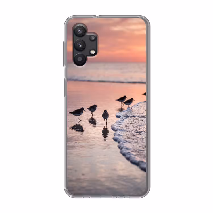 Meeuwen - Strand - Zee - Roze Telefoonhoesje Samsung Galaxy A32 5G klein -3d