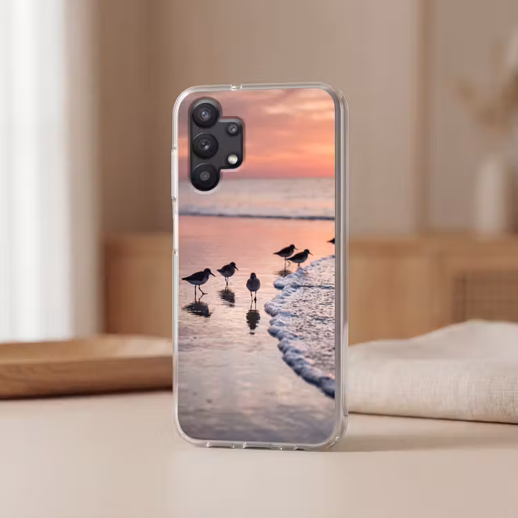 Meeuwen - Strand - Zee - Roze Telefoonhoesje Samsung Galaxy A32 5G klein -sfeer2