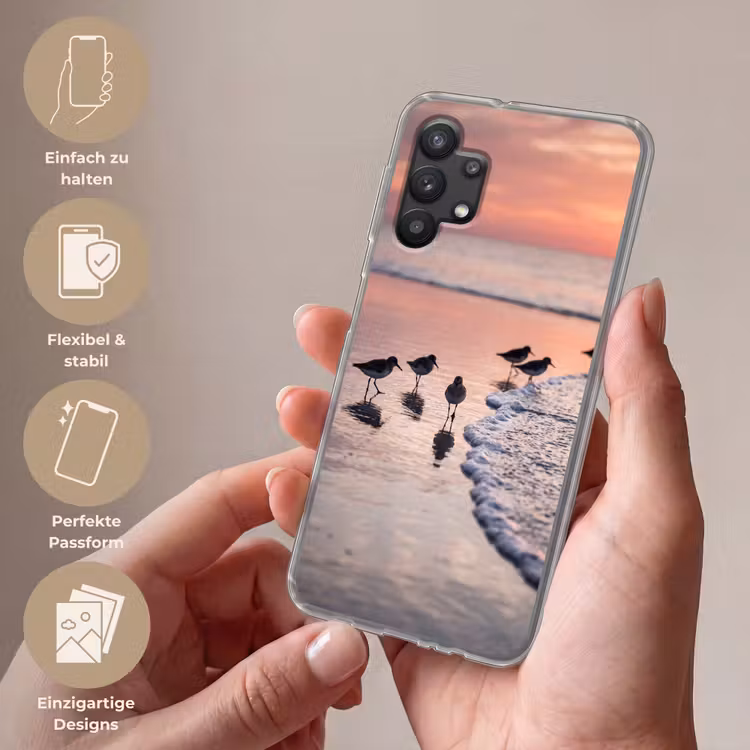 Meeuwen - Strand - Zee - Roze Telefoonhoesje Samsung Galaxy A32 5G klein -sfeer3_DE