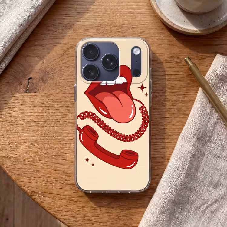 Mond - Telefoon - Popart - Rood - Illustratie Telefoonhoesje iPhone 17 Pro klein -sfeer1