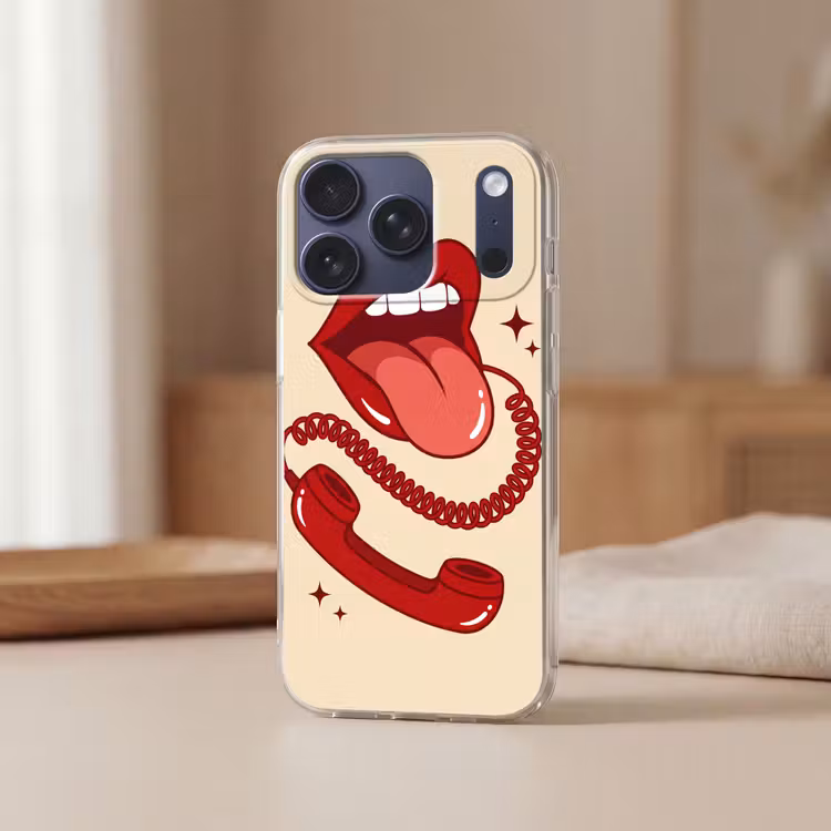 Mond - Telefoon - Popart - Rood - Illustratie Telefoonhoesje iPhone 17 Pro klein -sfeer2