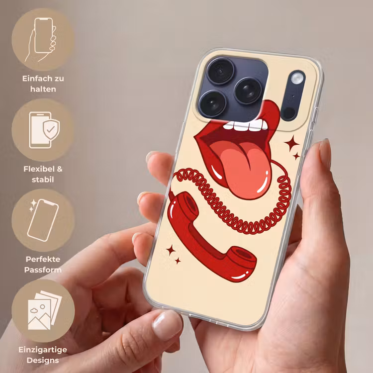 Mond - Telefoon - Popart - Rood - Illustratie Telefoonhoesje iPhone 17 Pro klein -sfeer3_DE