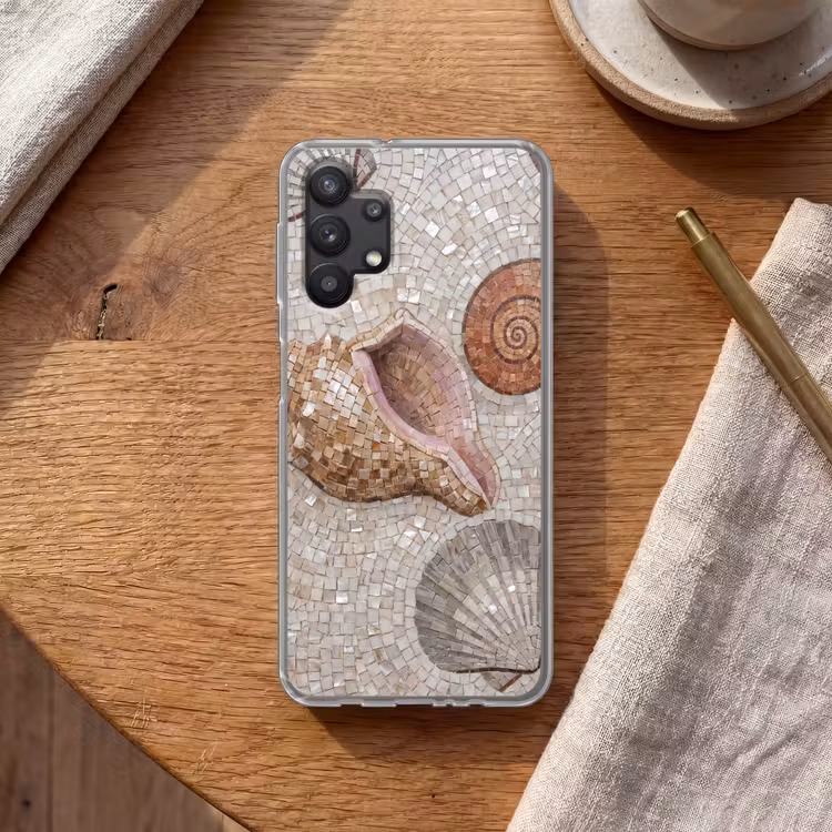 Schelp - Mozaïek - Zee - Beige - Modern Telefoonhoesje Samsung Galaxy A32 5G klein -sfeer1