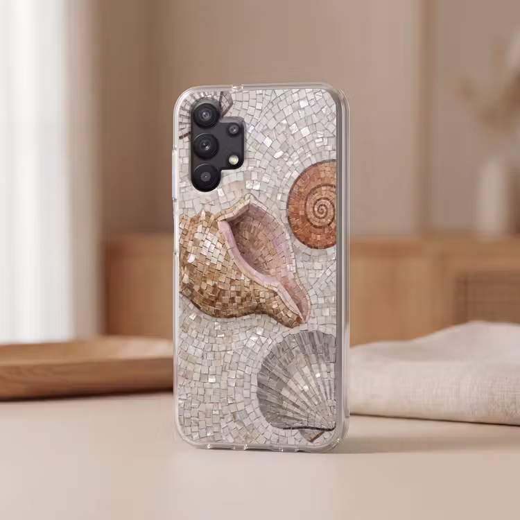 Schelp - Mozaïek - Zee - Beige - Modern Telefoonhoesje Samsung Galaxy A32 5G klein -sfeer2
