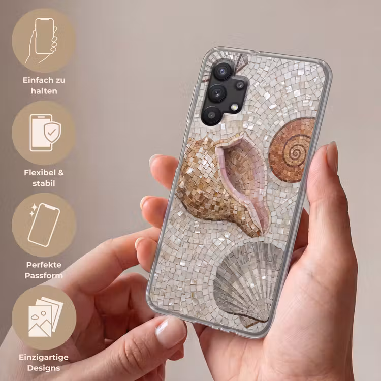 Schelp - Mozaïek - Zee - Beige - Modern Telefoonhoesje Samsung Galaxy A32 5G klein -sfeer3_DE
