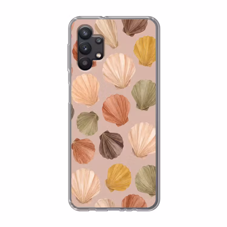 Schelp - Patroon - Zee - Aquarel - Aardetinten Telefoonhoesje Samsung Galaxy A32 5G klein -3d