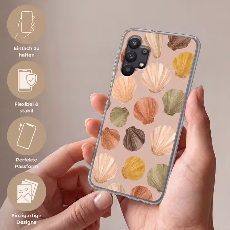 Schelp - Patroon - Zee - Aquarel - Aardetinten Telefoonhoesje Samsung Galaxy A32 5G klein -sfeer3_DE