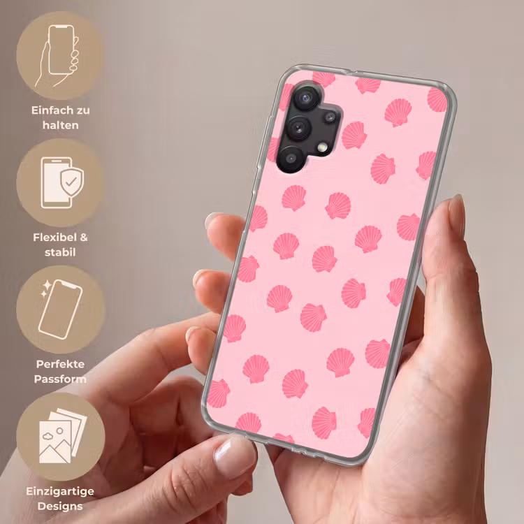 Schelp - Patroon - Zee - Modern - Roze Telefoonhoesje Samsung Galaxy A32 5G klein -sfeer3_DE