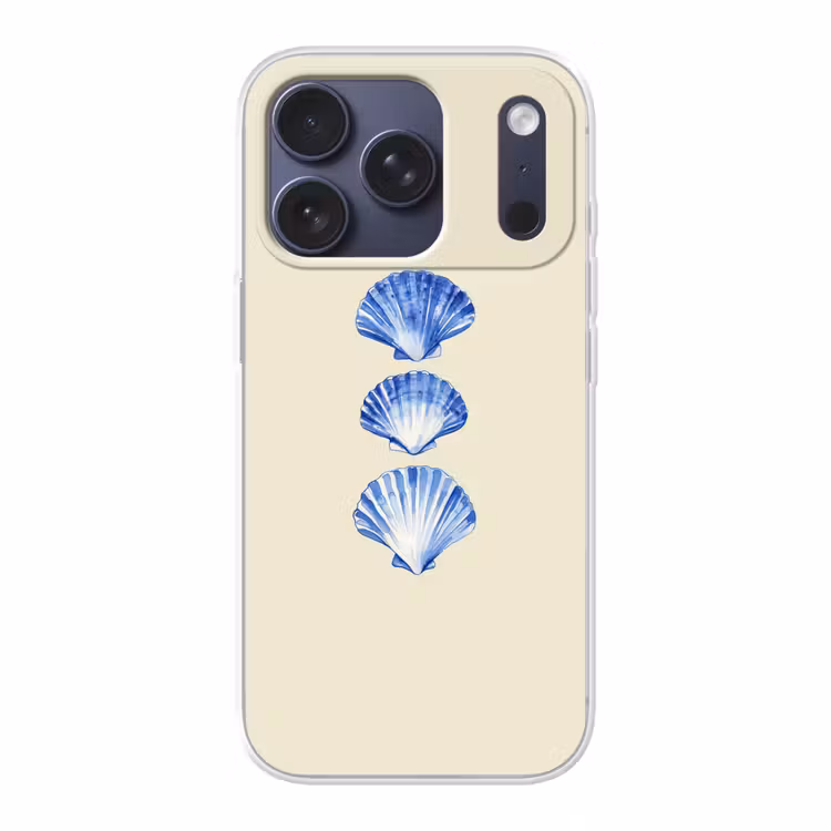 Schelpen - Blauw - Beige Telefoonhoesje iPhone 17 Pro klein -3d