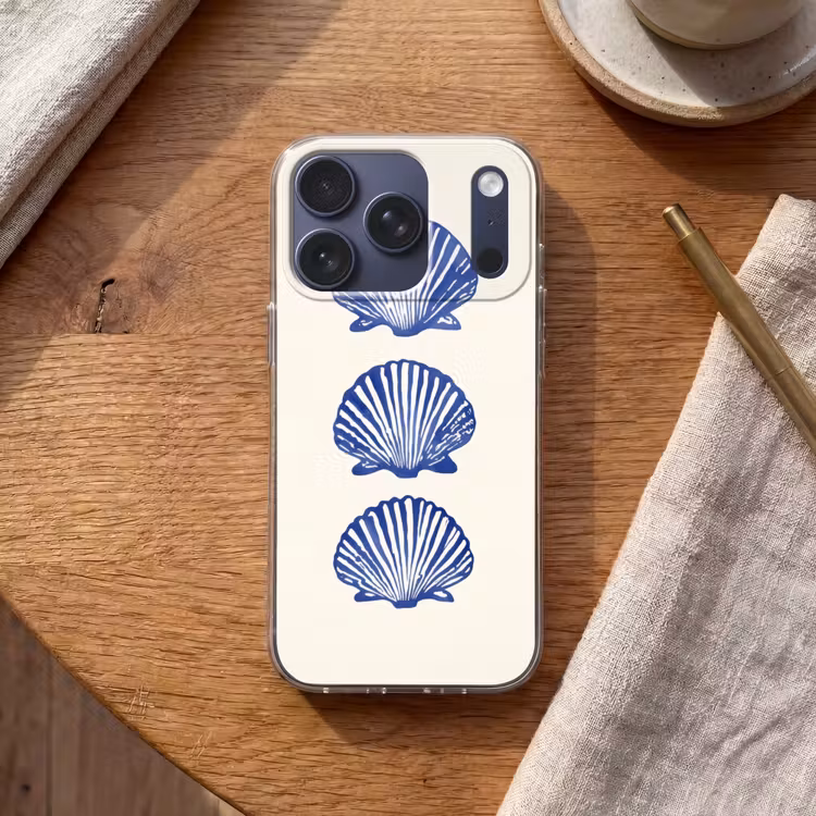 Schelpen - Blauw - Patroon Telefoonhoesje iPhone 17 Pro klein -sfeer1