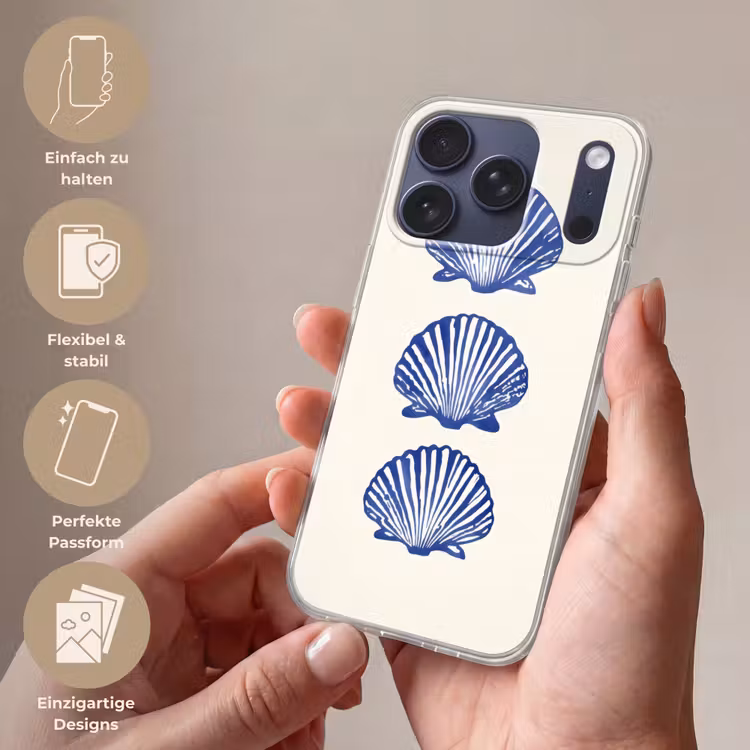 Schelpen - Blauw - Patroon Telefoonhoesje iPhone 17 Pro klein -sfeer3_DE