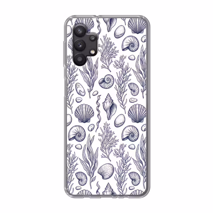 Schelpen - Zeewier - Oceaan - Illustratie - Blauw Telefoonhoesje Samsung Galaxy A32 5G klein -3d