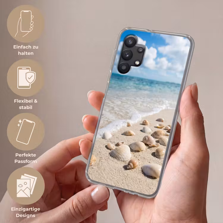 Schelpen - Strand - Natuur - Beige Telefoonhoesje Samsung Galaxy A32 5G klein -sfeer3_DE