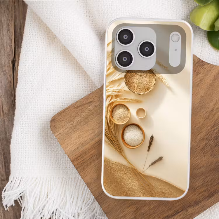 Granen - Hout - Kom - Beige Telefoonhoesje iPhone 17 Pro klein -sfeer1