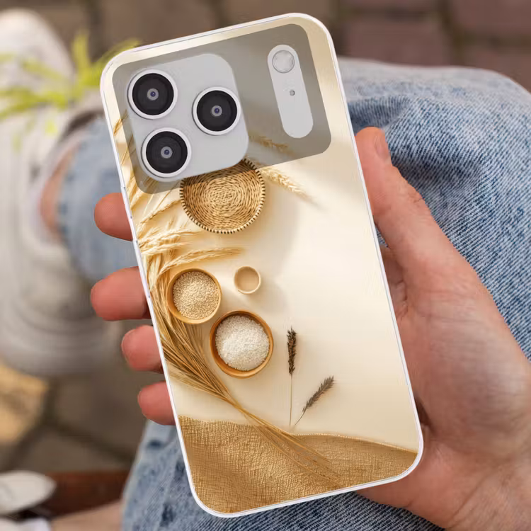 Granen - Hout - Kom - Beige Telefoonhoesje iPhone 17 Pro klein -sfeer2