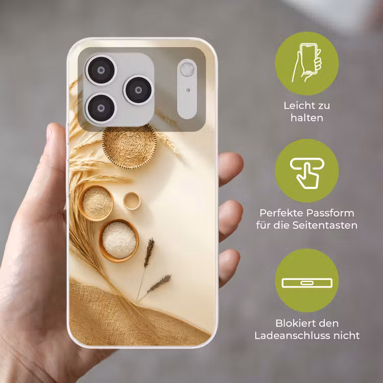 Granen - Hout - Kom - Beige Telefoonhoesje iPhone 17 Pro klein -sfeer3_DE