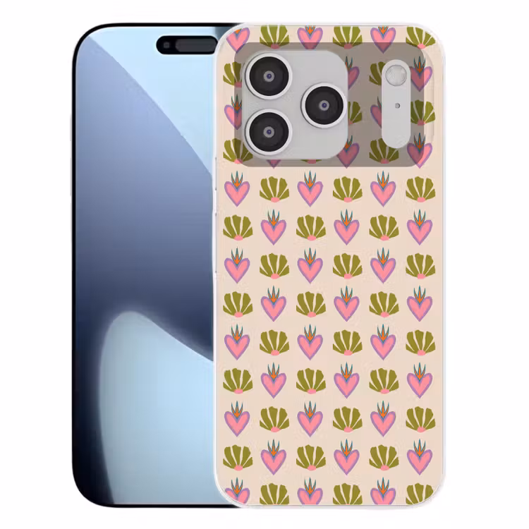 Patroon - Beige - Hartjes - Bloemen Telefoonhoesje iPhone 17 Pro klein 878 -3d