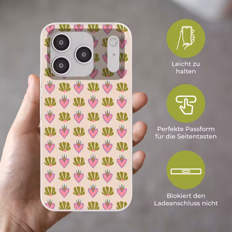 Patroon - Beige - Hartjes - Bloemen Telefoonhoesje iPhone 17 Pro klein 878 -sfeer3_DE