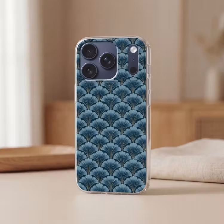 Patroon - Ginkgoblad - Blauw Telefoonhoesje iPhone 17 Pro klein 878 -sfeer2
