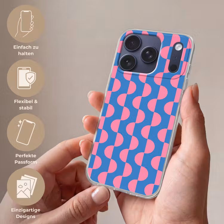 Patroon - Halve cirkels - Abstract - Modern - Roze - Blauw Telefoonhoesje iPhone 17 Pro klein -sfeer3_DE