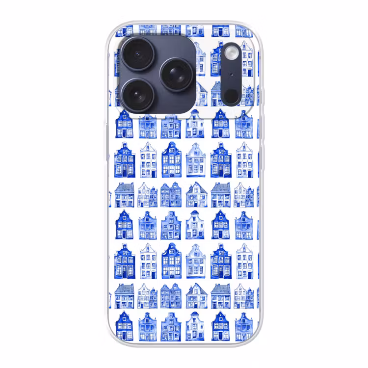 Patroon - Huizen - Blauw Telefoonhoesje iPhone 17 Pro klein 878 -3d