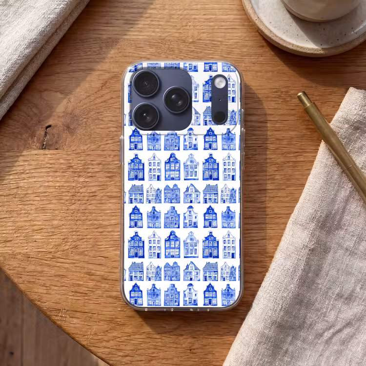 Patroon - Huizen - Blauw Telefoonhoesje iPhone 17 Pro klein 878 -sfeer1