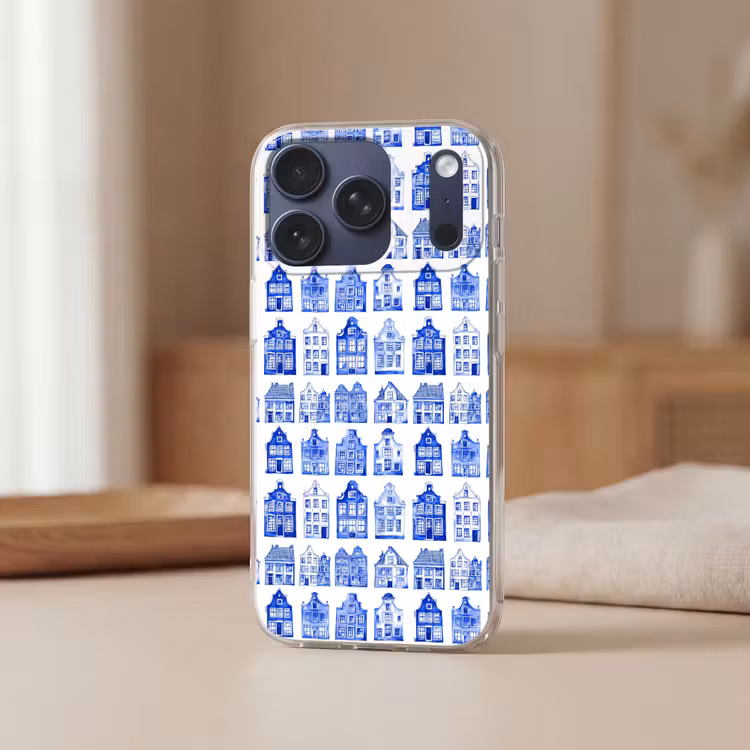 Patroon - Huizen - Blauw Telefoonhoesje iPhone 17 Pro klein 878 -sfeer2