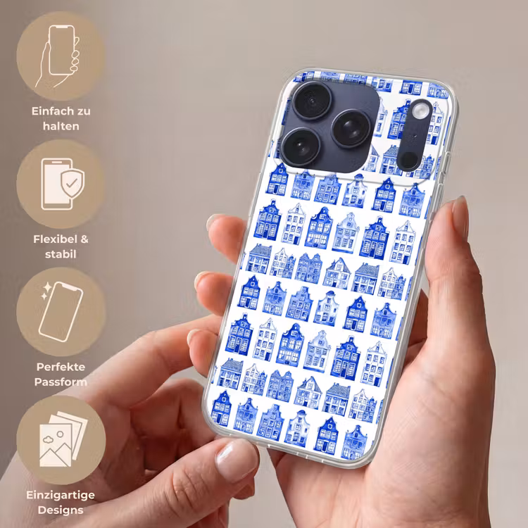 Patroon - Huizen - Blauw Telefoonhoesje iPhone 17 Pro klein 878 -sfeer3_DE