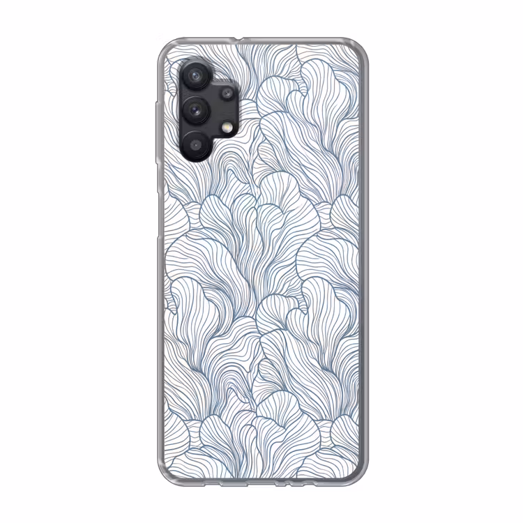 Patroon - Lijnen - Organisch - Abstract - Blauw Telefoonhoesje Samsung Galaxy A32 5G klein -3d
