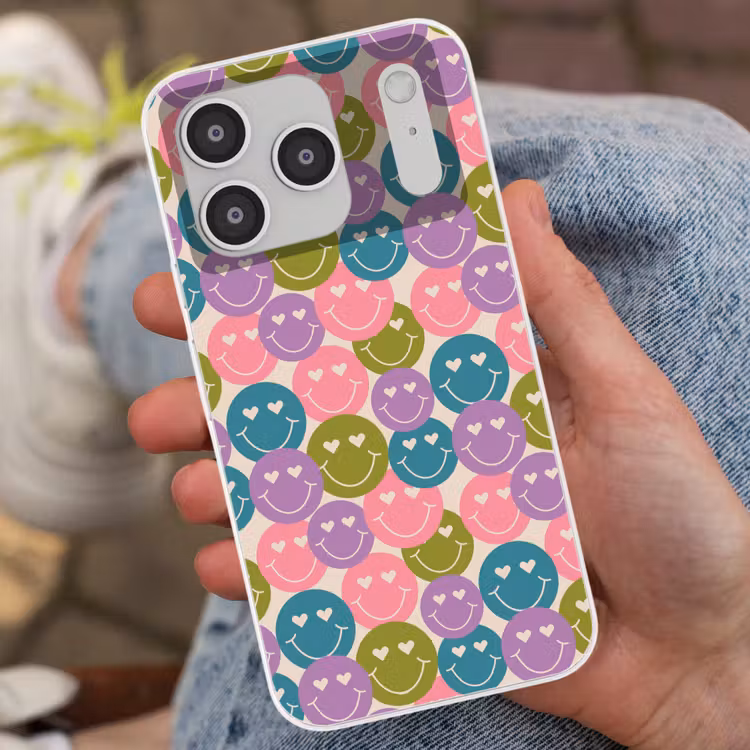 Patroon - Smiley - Kleurrijk - Hartjes Telefoonhoesje iPhone 17 Pro klein 878 -sfeer2