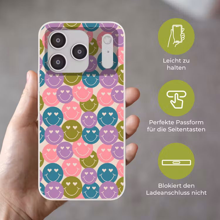 Patroon - Smiley - Kleurrijk - Hartjes Telefoonhoesje iPhone 17 Pro klein 878 -sfeer3_DE