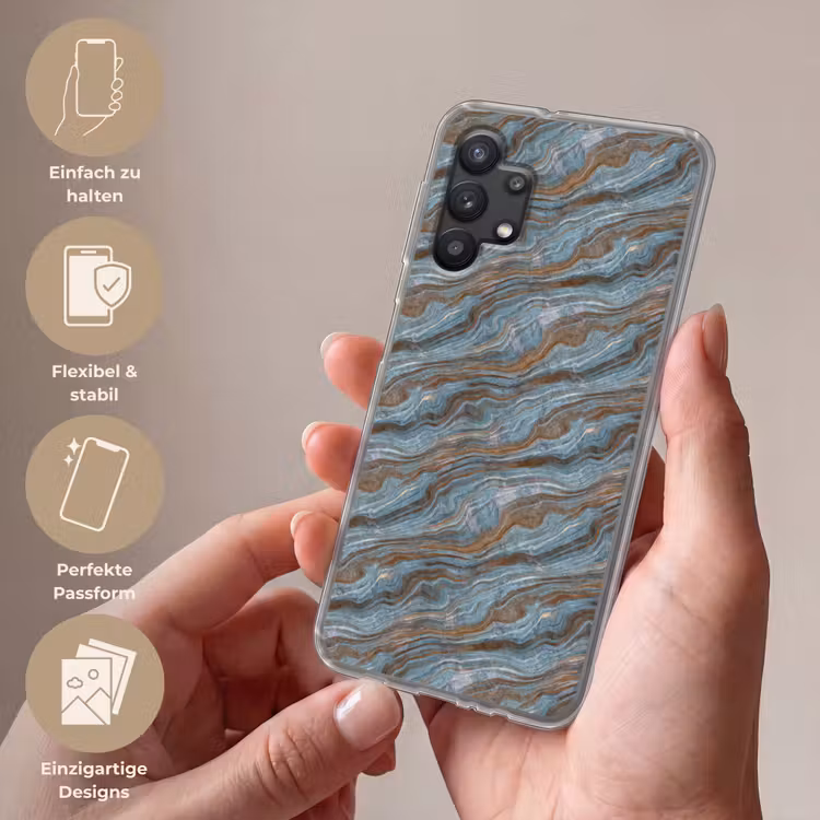 Patroon - Steen - Blauw Telefoonhoesje Samsung Galaxy A32 5G klein 346 -sfeer3_DE
