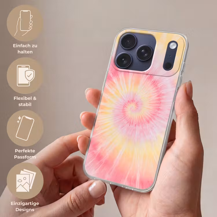 Patroon - Tie Dye - Pasteltinten - Roze Telefoonhoesje iPhone 17 Pro klein -sfeer3_DE