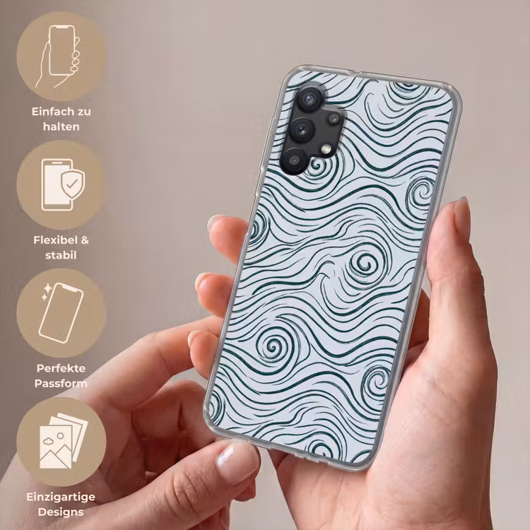 Patroon - Golven - Abstract - Modern - Blauw Telefoonhoesje Samsung Galaxy A32 5G klein -sfeer3_DE