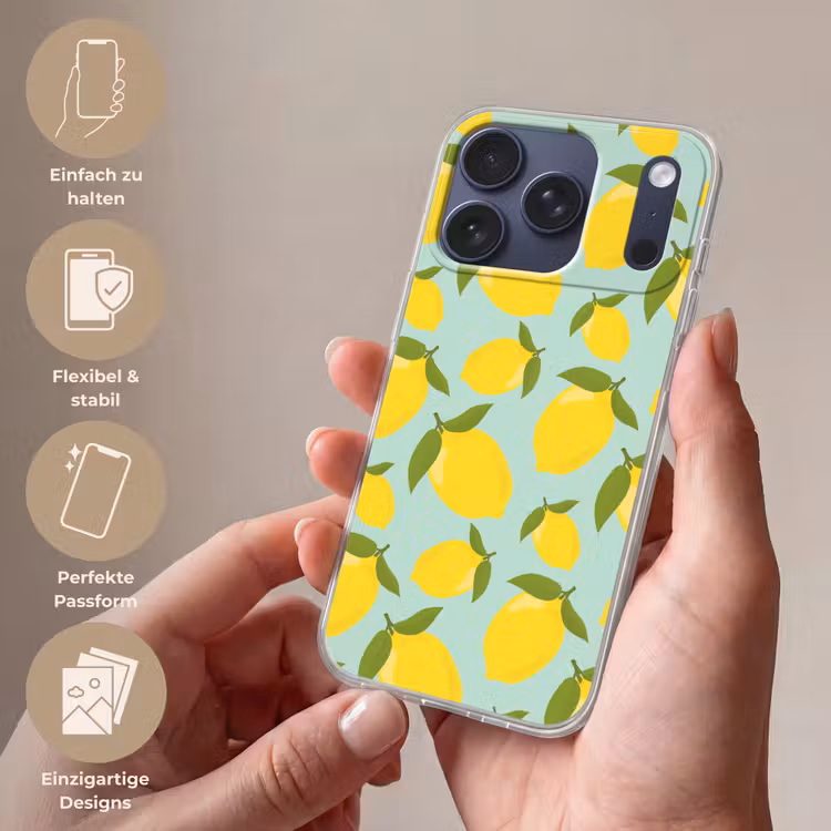 Citroenen patroon - Geel - Blauw - Patroon - Vruchten Telefoonhoesje iPhone 17 Pro klein -sfeer3_DE
