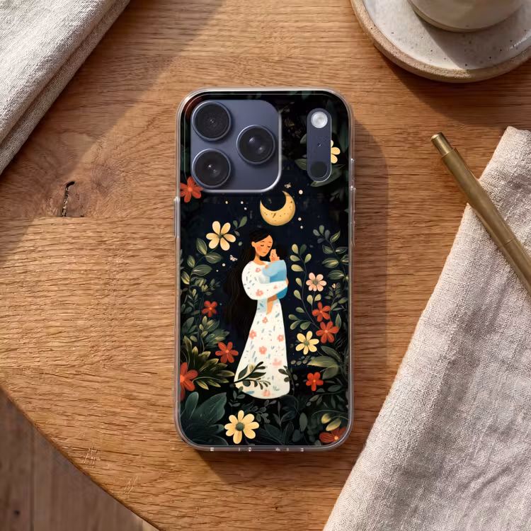 Moeder - Kind - Kleurrijk - Bloemen Telefoonhoesje iPhone 17 Pro klein -sfeer1
