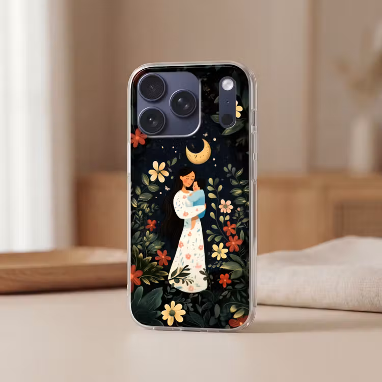 Moeder - Kind - Kleurrijk - Bloemen Telefoonhoesje iPhone 17 Pro klein -sfeer2