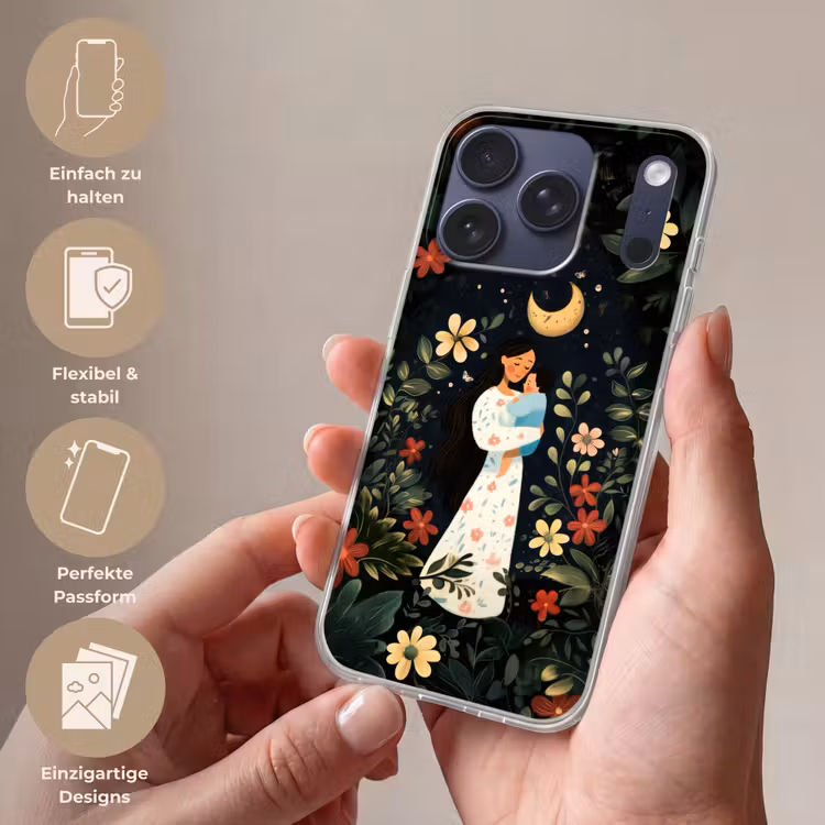 Moeder - Kind - Kleurrijk - Bloemen Telefoonhoesje iPhone 17 Pro klein -sfeer3_DE