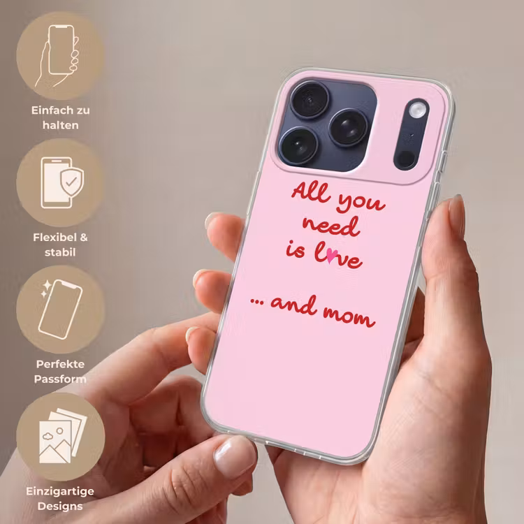 Moeder - Love - Tekst - Rood Telefoonhoesje iPhone 17 Pro klein -sfeer3_DE