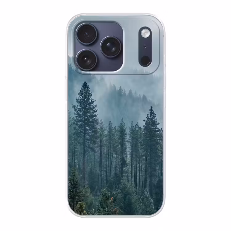 Naaldwoud - Bergen - Mist Telefoonhoesje iPhone 17 Pro klein -3d