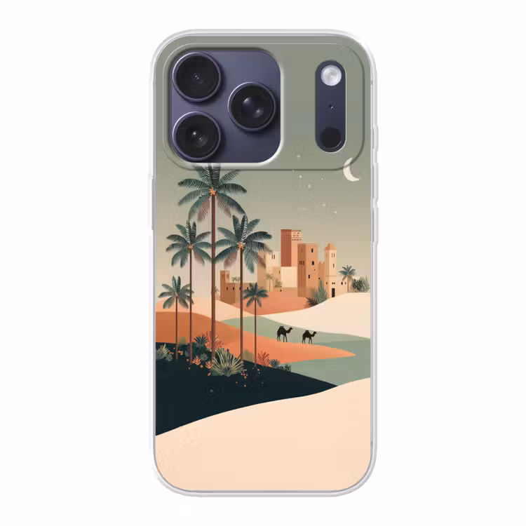 Nachtlandschap - Kamelen - Sterren - zandduinden Telefoonhoesje iPhone 17 Pro klein -3d