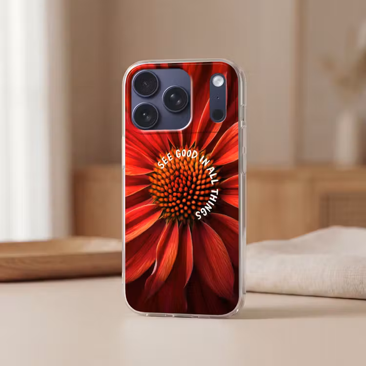 Close up - Bloem - Quote - Rood Telefoonhoesje iPhone 17 Pro klein -sfeer2