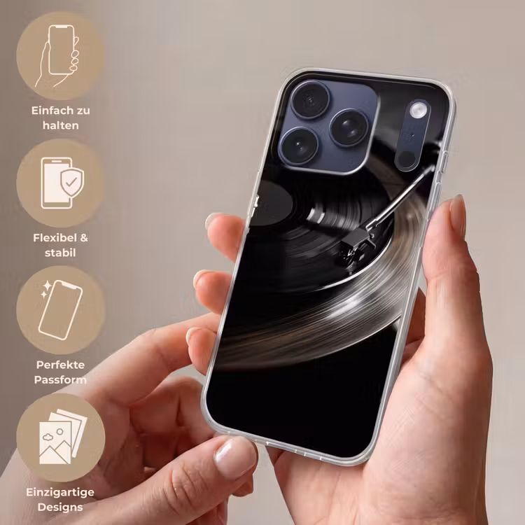 Close-up - Vinylplaat - Platenspeler - Zwart Telefoonhoesje iPhone 17 Pro klein -sfeer3_DE