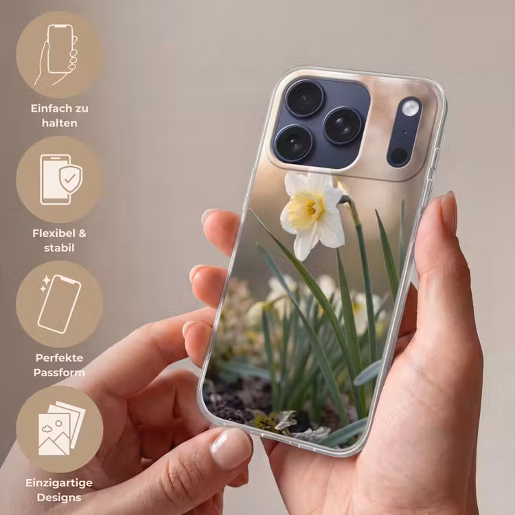 Narcis - Bloem - Minimalistisch Telefoonhoesje iPhone 17 Pro klein -sfeer3_DE